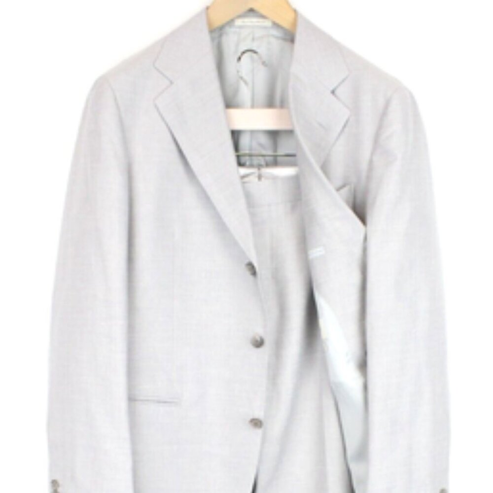 SUITSUPPLY Havana Jetted 2-Piece Suit 44R Wool Mulberry Silk Linen Light Grey